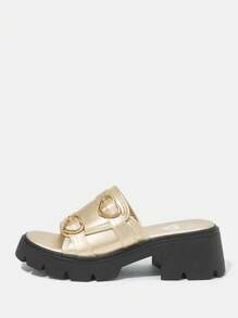 Woman Shoes Platform Thick Heel Slippers With Simple Design For Spring And Summer - Gold - View 2