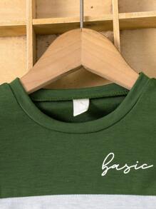 SHEIN Back To School Season: Young Boys' Color Block Letter Printed T-Shirt For Summer - Mustard Yellow - View 4