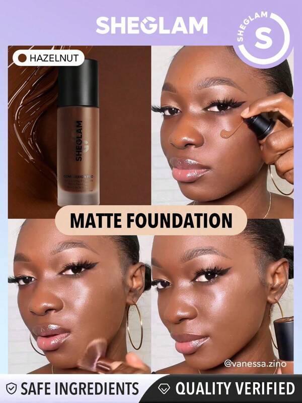 SHEGLAM Complexion Pro Long Lasting Breathable Matte Foundation-Hazelnut Matte Sweat-Proof Foundation Oil Control Full Coverage Pore-Less Concealer Waterproof Flawless Non-Fading Weightless Liquid Foundation Christmas Winter Foundation Graduation Birthday Holiday Summer Fall Autumn Y2K Fancy Fashion Women Makeup Cosmetic Party Beach Travel Camping Outdoors School Campus Trip Festivals Decor Gift Present Rose Girl Cosplay Best Color Charm Vibe