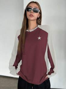 DAZY 女士休闲星星图案长款插肩袖 T 恤 Y2k、秋季服装、返校服装长袖女式上衣