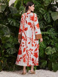 Al Najma Của phụ nữ Kỳ nghỉ Phong cách In thực vật Nối Dài Đầm Với chuông - trái cam - Xem 7