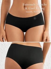 Leisure Extremely Stretchy & Smooth Seamless Elastic Waist Low Rise Boyshorts-Black - Black - View 1