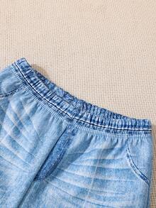 SHEIN Young Girl Holiday Summer Leisure Ditsy Floral Print Off-Shoulder Tank Top And Printed Pants Two-Piece Set - Baby Blue - View 3