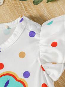 2入組寶寶女孩可愛塗鴉抽象印花荷葉邊連體衣套裝，休閒簡約風格，姊妹裝 - 彩色 - 查看 3