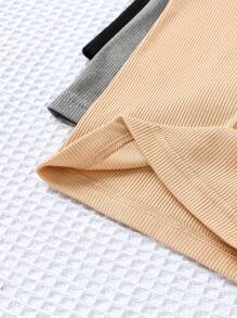 SHEIN Tween Girl 3pcs/Set Summer Casual Knitted Plain Top & Shorts Set For Daily Life - Apricot - View 3