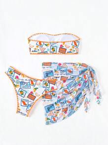 SHEIN Swim 夏季女士全印花度假泳衣套装 - 彩色 - 查看 8