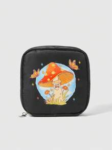 Mystic Sunshine 时尚卡通风格趣味蘑菇、云朵和蝴蝶印花大容量便携式化妆包带厚夹层和填充物 103749 - 彩色 - 查看 1