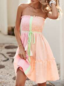 Acelitt Vestido tubo ajustado de mujer con rayas de contraste - Multicolor - Ver 1