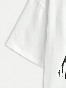 BATMAN X SHEIN Camiseta informal holgada para hombres con impresión de personaje de dibujos animados para el verano - Blanco - Ver 5