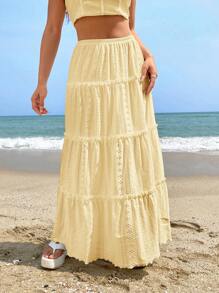 Soleia Ladies' Holiday Solid Color Hollow Out Embroidered Skirt