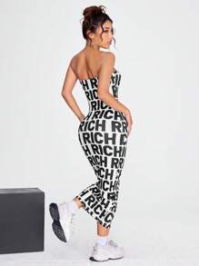 SHEIN Coolane Letter Graphic Tube Bodycon Dress - Black and White - View 6