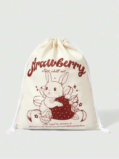 Kawaii Cartoon Bunny Design Portable Large Capacity Drawstring Cosmetic Bag Storage Pouch 605491