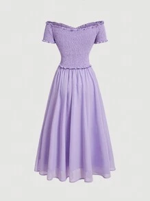 SHEIN MOD 女士粉紫色露肩连衣裙、连衣裙、紫色连衣裙 - 紫色 - 查看 2