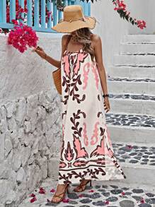 Breezaya Vestido De Veraneo Con Tirantes De Espagueti Y Estampado Floral Al Azar - Rosa - Ver 4