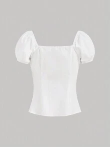 SHEIN MOD Atuendo Casual, Camisa De Color Con Lazo Decorativo A Contraste Con Cuello De Encaje Empalmado, Blanca