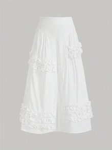 SHEIN MOD Women's Multi-Layered White Umbrella Skirt With Frill Hem