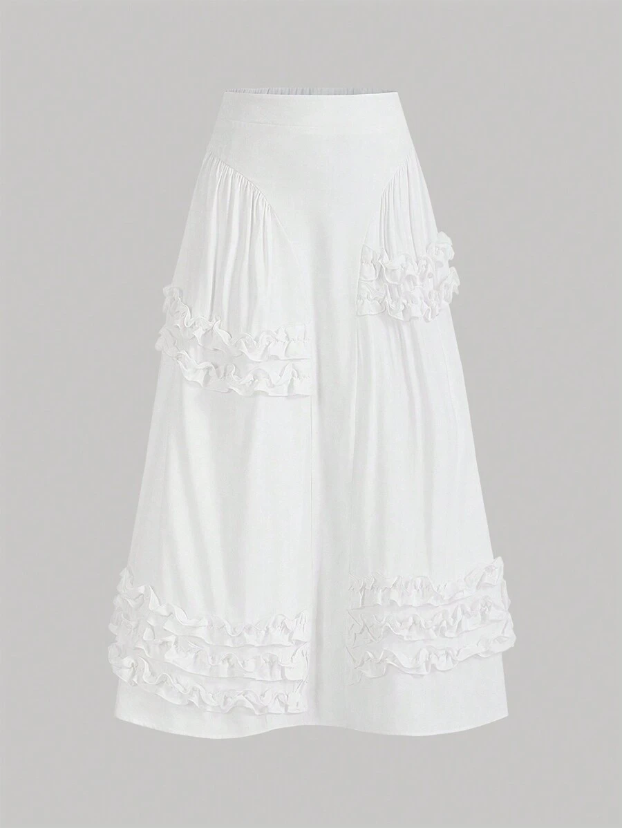 SHEIN MOD Women's Multi-Layered White Umbrella Skirt With Frill Hem