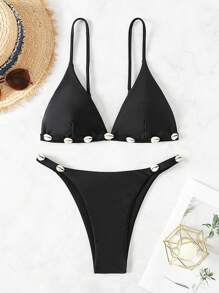 SHEIN Swim Bikini De Vacaciones En La Playa Para Mujeres Con Decoración De Conchas