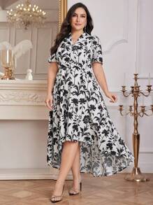 Modelyn Robe élégante grande taille imprimée florale, ourlet haut-bas - Multicolore - Voir 4
