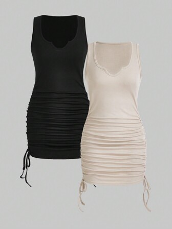 Sommerkleid Für Damen, Ärmellos Mit Punk Stil In Einheitlicher Farbe Und Schnürung Am Hals