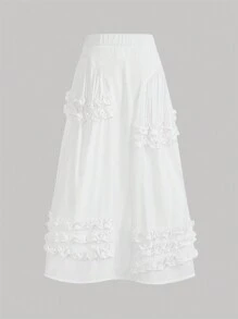 SHEIN MOD Women's Multi-Layered White Umbrella Skirt With Frill Hem