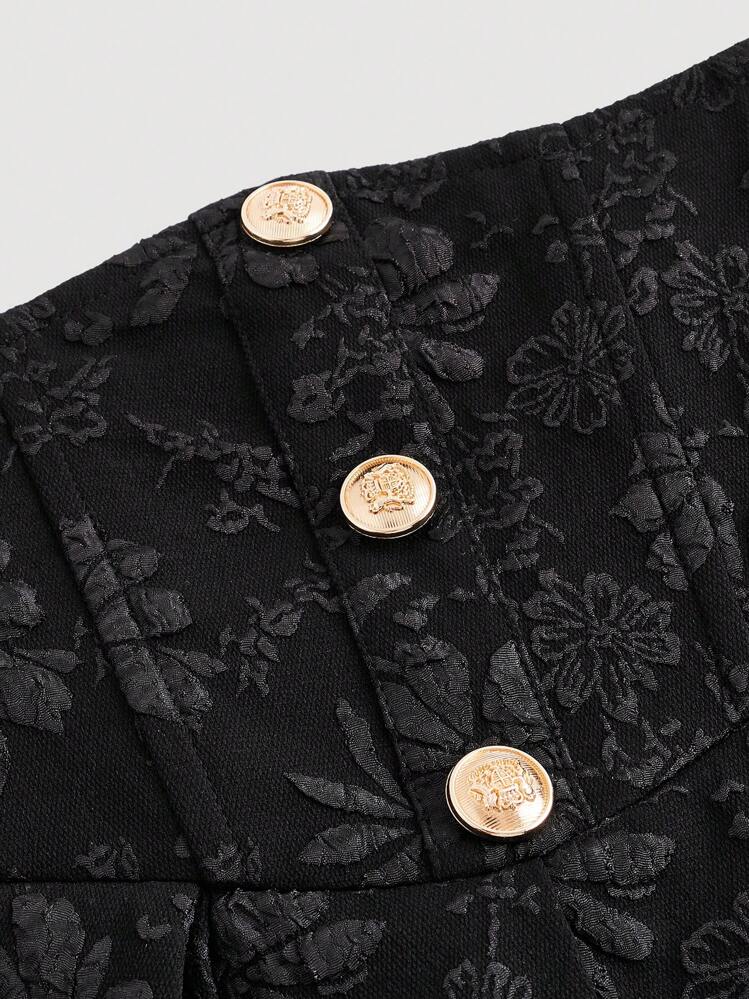 SHEIN MOD ウィメンズ ウルトラハイウエスト ジャガード ブラックスカート - ブラック - 見る 4