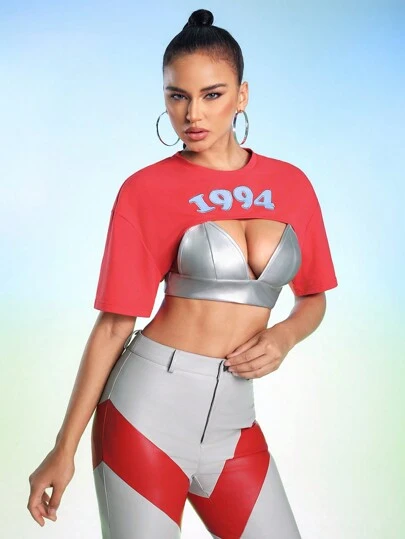 HIBA 设计师女士撞色贴花刺绣两件套，适合夏季、假日、节日