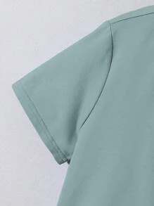 SHEIN 2件套 青少年男童宽松印花短袖T恤和短裤套装 - 薄荷綠 - 查看 4