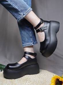 女士黑色瑪莉珍鞋,厚底,復古平台蘿莉塔鞋 - 黑色 - 查看 1