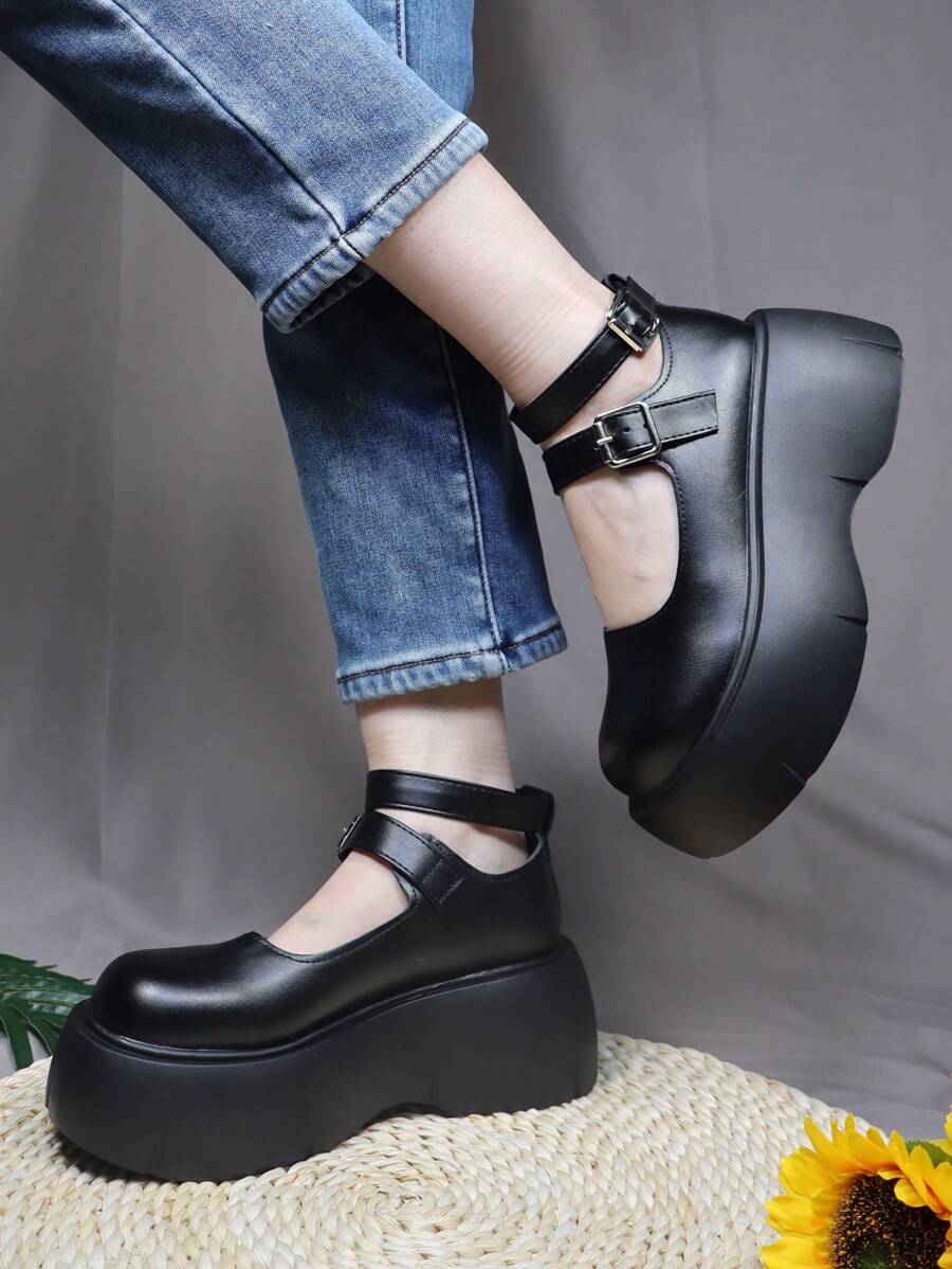 女士黑色瑪莉珍鞋,厚底,復古平台蘿莉塔鞋 - 黑色 - 查看 1