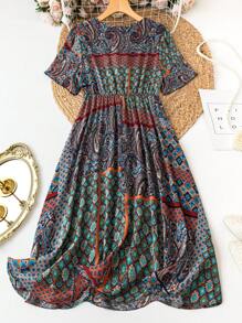 EMERY ROSE Kích thước lớn Vá lại In Đầm giản dị - màu đen - Xem 2