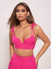 Vera Edvards Designer Women's Summer Solid Color Crop Top Heart Shaped Camisole Top, Holiday, Love Valentine's Day, Spring, Festival - Hot Pink - View 1