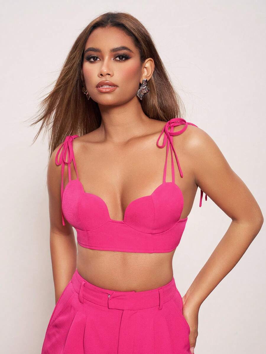 Vera Edvards Designer Women's Summer Solid Color Crop Top Heart Shaped Camisole Top, Holiday, Love Valentine's Day, Spring, Festival - Hot Pink - View 1