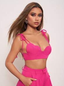 Vera Edvards Designer Women's Summer Solid Color Crop Top Heart Shaped Camisole Top, Holiday, Love Valentine's Day, Spring, Festival - Hot Pink - View 8