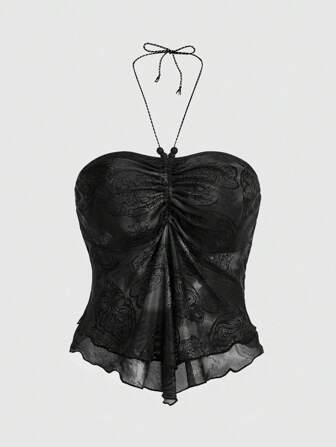 Hippie Summer Casual Pleated Neckline Halter Top