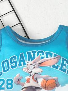 男婴夏季卡通字母印花无袖上衣和短裤套装 - 彩色 - 查看 5