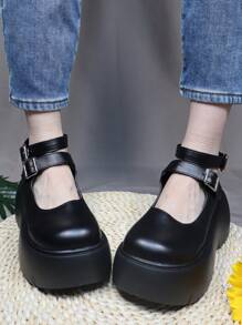 女士黑色瑪莉珍鞋,厚底,復古平台蘿莉塔鞋 - 黑色 - 查看 4