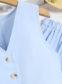 Conjunto de traje de chaqueta corta y pantalones largos para chicas adolescentes - Azul - Ver 4