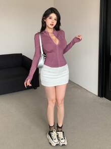 DAZY 女性立領拉鍊前長袖夾克 - 中紫紅色 - 查看 5