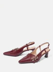 CUCCOO BIZCHIC Women's Black Fashion Pointed Toe Chunky Mid Heel Shoes Vacation Shoes Summer Elegant Basics Business Casual Business Chic BURGUNDY Heels Spring Shoes Spring Break Easter - Burgundy - View 3