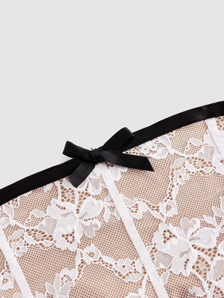 Women's Strapless Lace Bow Knot Contrast Color A-Line Dress With Jacquard Ribbon