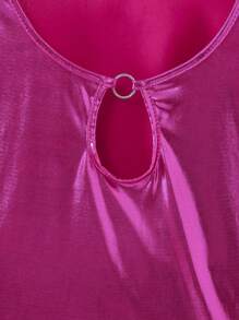 少女夏季鎖孔領金屬質感短袖休閒T恤 - 彩色 - 查看 7