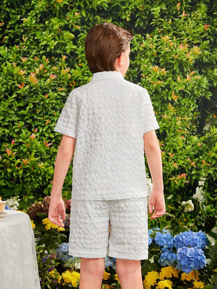 Elegant Textured Shirt And Shorts Set For Tween Boys