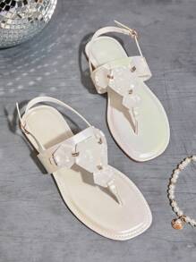 SHUZIA Women's Fashionable & Elegant Geometric Acrylic Decor Flat Sandals