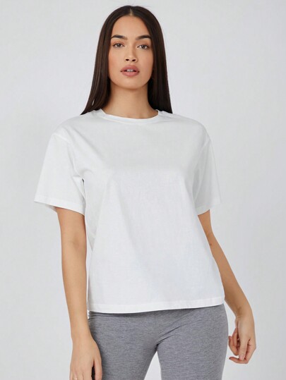 Drop Shoulder Solid Tee Simple Fashion Daily Casual