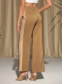 KES Pantalones de dos tonos en caqui para mujer diseñador, para otoño e invierno, vacaciones, festivales