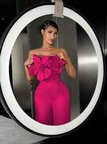 SHEIN SXY Của phụ nữ Mùa Xuân Gợi cảm Trang phục câu lạc bộ Hoa hồng In Hoa Dài Áo liền quần Cho Ngày Lễ Tình Nhân - Màu Hồng Tươi - Xem 4