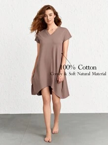 Ocili Leisure Solid Asymmetrical Hem Lounge Dress - Brown - View 1