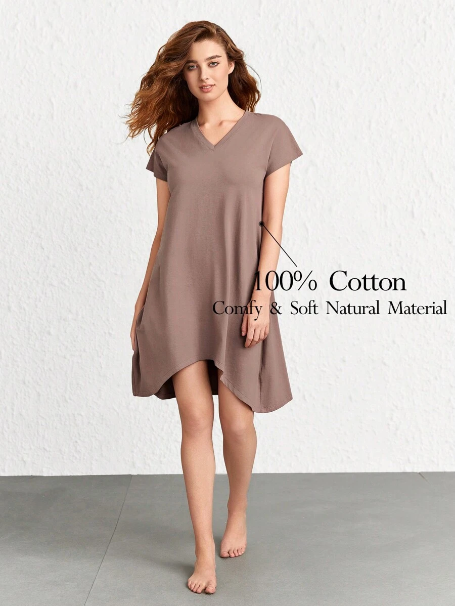 Ocili Leisure Solid Asymmetrical Hem Lounge Dress - Brown - View 1