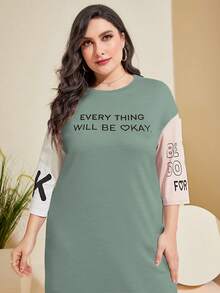 Mulvari Váy trễ vai in chữ Colorblock cỡ lớn - Màu xanh Bạc hà - Xem 6